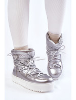 Dámské módní šněrovací boty do sněhu stříbrne Carrios