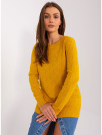 Tmavě žlutý klasický svetr s dlouhými rukávy