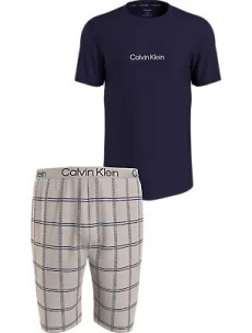 Pánské pyžamo 000NM2183E O1M tm. modré s béžovou - Calvin Klein