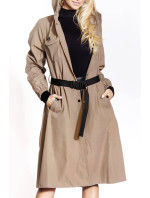 Dlouhý béžový kabát s páskem model 17032545 - Ann Gissy