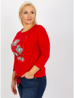 Dámská halenka plus size s 3/4 rukávy a potiskem - červená