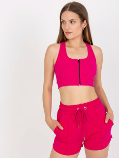 Fuchsiový žebrovaný základní crop top se zapínáním RUE PARIS