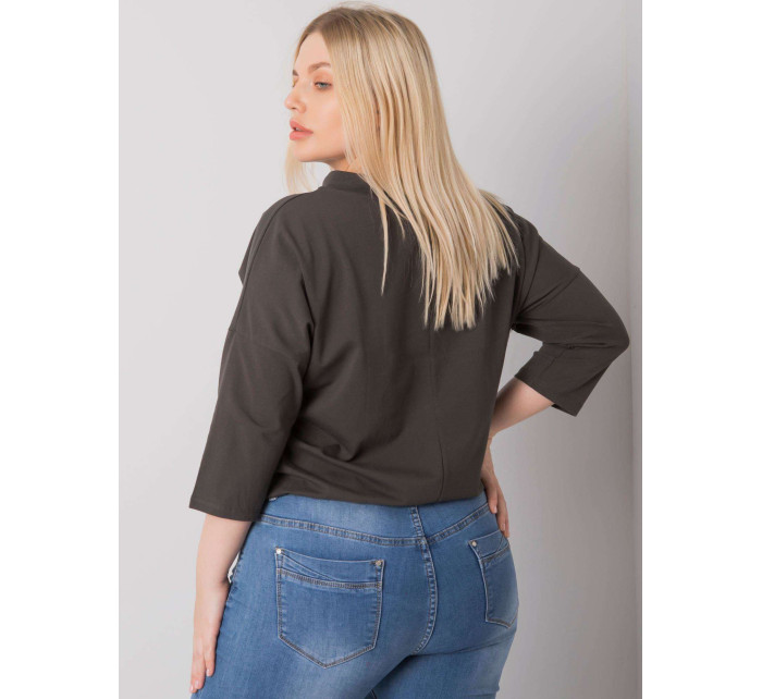 Tmavá khaki halenka plus size velikosti s nápisem Perry