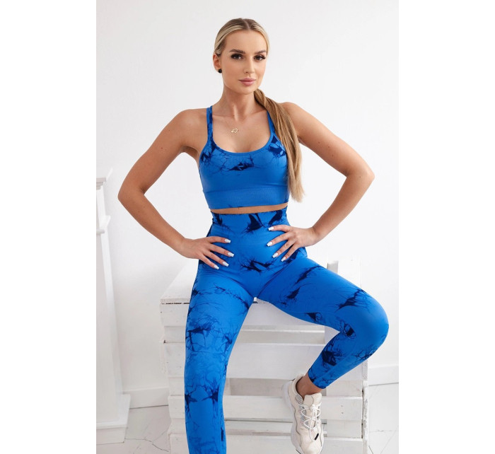 Dámský fitness set top + push up legíny - chrpově modrá