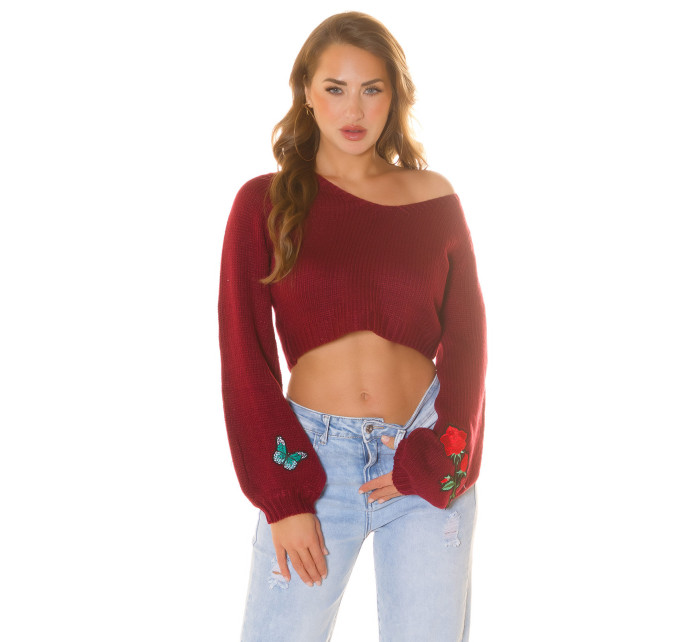 Sexy KouCla Crop knit sweater with patches