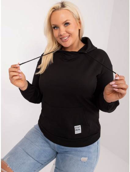 Černá bavlněná mikina plus size klokanka