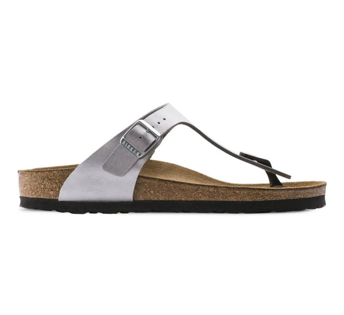 Dámské stříbrné žabky Birkenstock Gizeh Birko-Flor narrow (0043853)