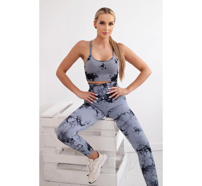 Fitness set top+ legíny push up šedá + černá