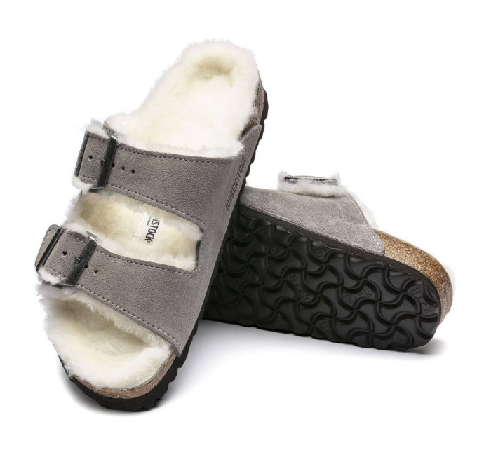 Birkenstock women's/men's insulated flip-flops Arizona Shearling Stone Coin suede with sheep's wool narrow narrow (1017403) dámské