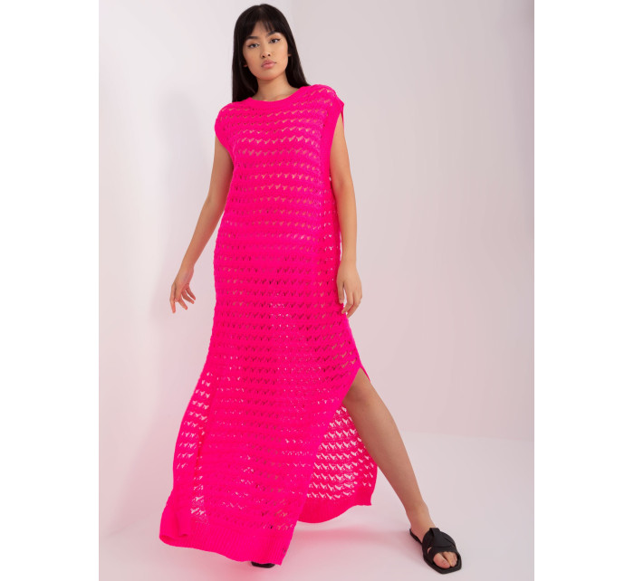 Fluo růžové letní pletené šaty bez rukávů