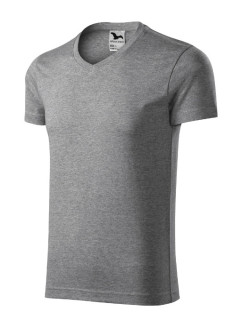 Slim Fit V-neck tričko pánské tmavě šedý melír