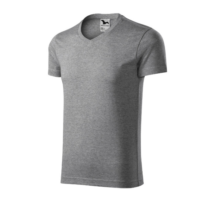 Slim Fit V-neck tričko pánské tmavě šedý melír