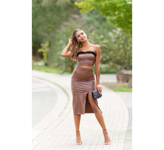 Sexy faux leather Bandeau Crop top