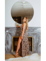 Sexy maxi neck-dress with animalprint and belt