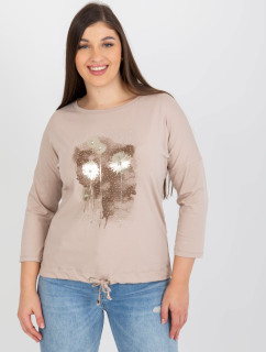 Dámská béžová halenka plus size s nášivkami