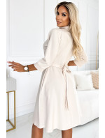 Béžové dámské rozšířené košilové šaty s páskem model 20215337 - numoco