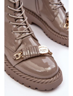 Dámské patentované kotníkové boty s ozdobou, béžová S.Barski