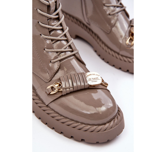 Dámské patentované kotníkové boty s ozdobou, béžová S.Barski