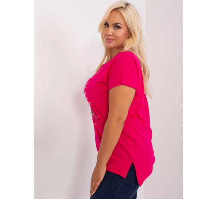 Fuchsiová dámská halenka plus size s nápisy