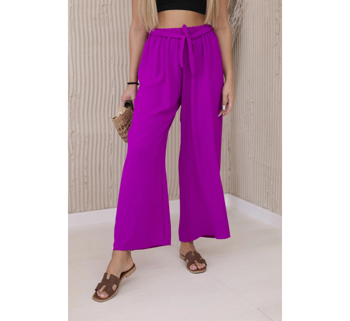 Kalhoty s širokým pasem tmavě fialová