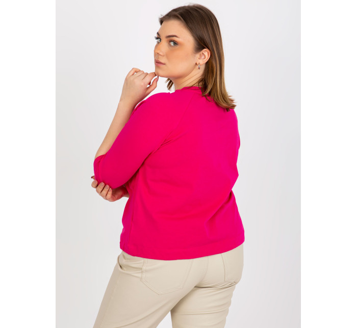 Dámské tričko plus size s 3/4 raglánovým rukávem - fuchsiová