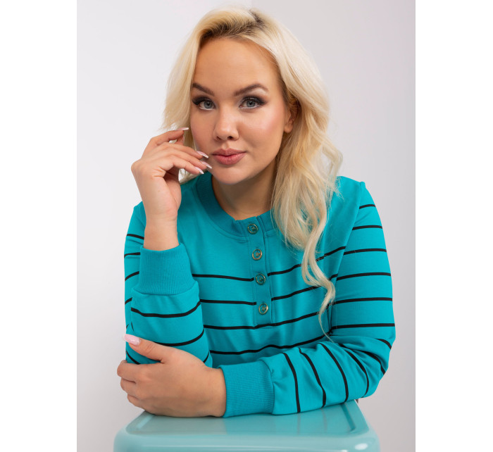 Tyrkysová halenka plus size s dlouhým rukávem