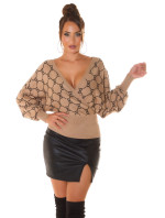 Sexy wrap look sweater with V-Neck