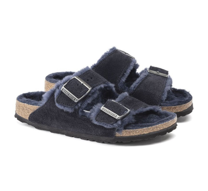 Birkenstock Arizona VL Shearling Midnight zateplené žabky semišová kůže úzké (1020583)