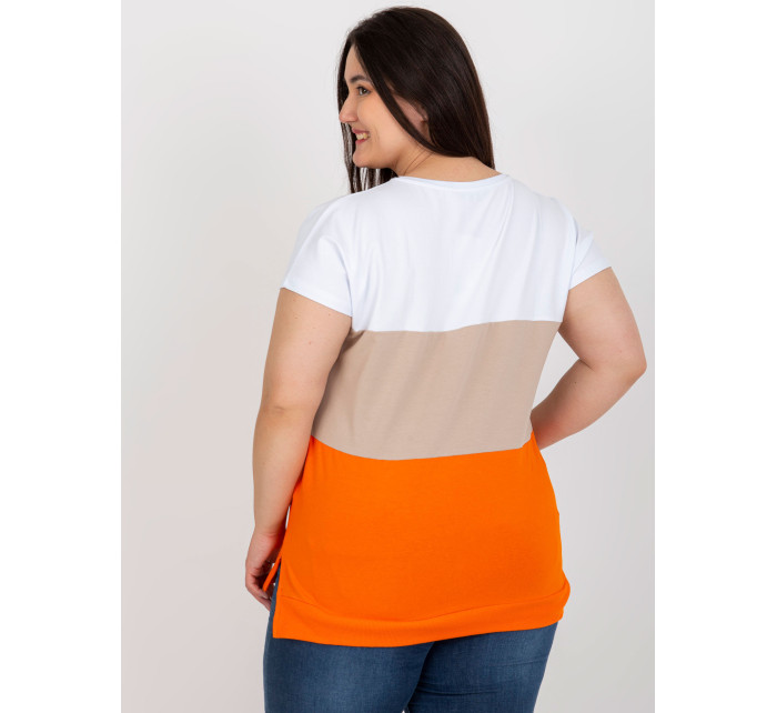 Bílo-oranžová proužkovaná blůza plus size velikosti