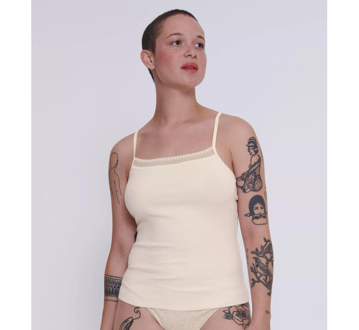 Dámské tílko GO Ribbed Spaghetti Top - WHITE - ecru 6308 - SLOGGI