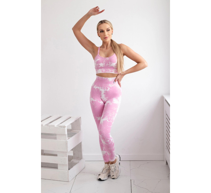 Fitness set top+ legíny push up světle růžová + ecru