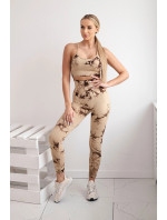 Dámský fitness set top + push up legíny -  béžová Camel