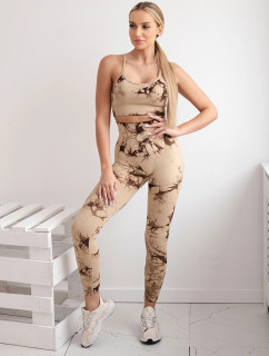 Dámský fitness set top + push up legíny -  béžová Camel