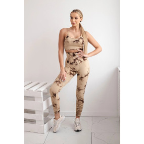 Dámský fitness set top + push up legíny -  béžová Camel