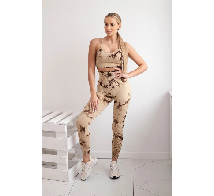 Dámský fitness set top + push up legíny -  béžová Camel