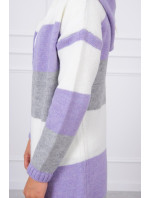 Tříbarevný pruhovaný svetr ecru+fialová+šedá