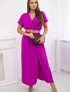 Dlouhé šaty s ozdobným páskem tmavě fialové barvy