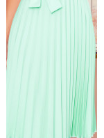 LILA Plisované dámské šaty v mátové barvě s krátkými rukávy model 15440517 - numoco
