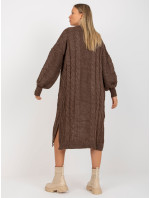 RUE PARIS hnědý maxi cardigan s kapsami