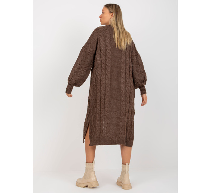 RUE PARIS hnědý maxi cardigan s kapsami