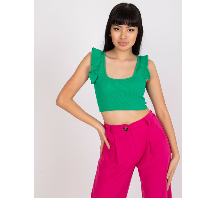 Základní tmavě zelený pruhovaný crop top RUE PARIS