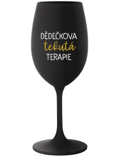 DĚDEČKOVA TEKUTÁ TERAPIE - černá sklenice na víno 350 ml