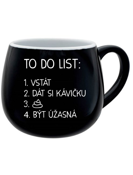 TO DO LIST:  BÝT ÚŽASNÁ - černý keramický hrníček 300 ml