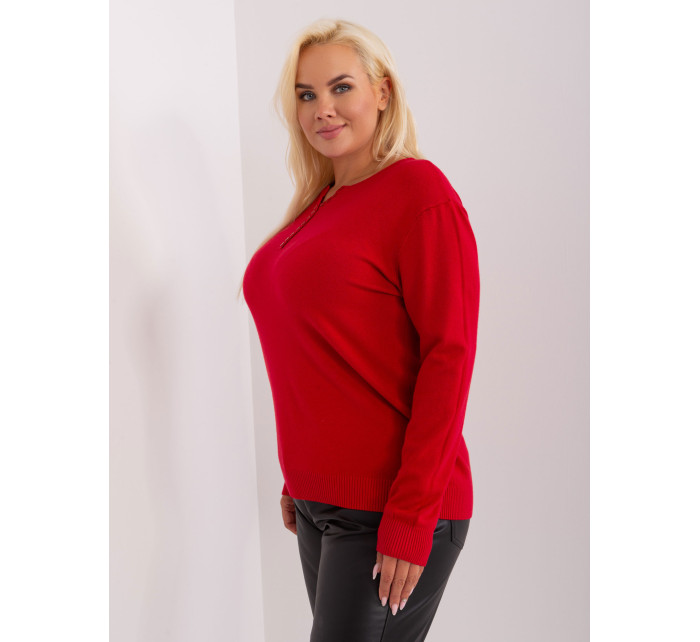 Červený dámský svetr plus size velikosti s knoflíky