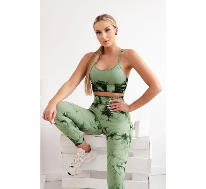 Dámský fitness set top + push up legíny - tmavě mátová