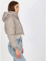 Tmavě béžová krátká zimní bunda 2v1 s kapucí