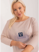 Béžová dámská halenka plus size s aplikací