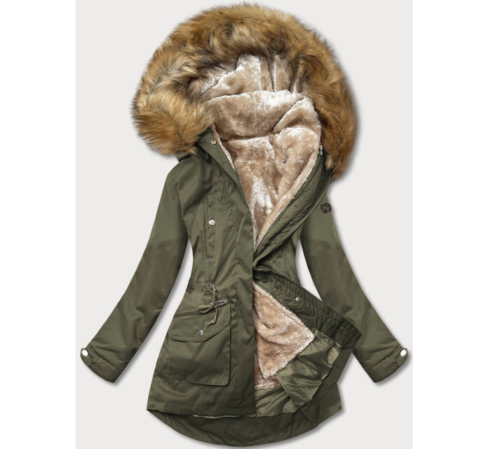 Khaki-béžová dámská zimní bunda parka (m-21356)