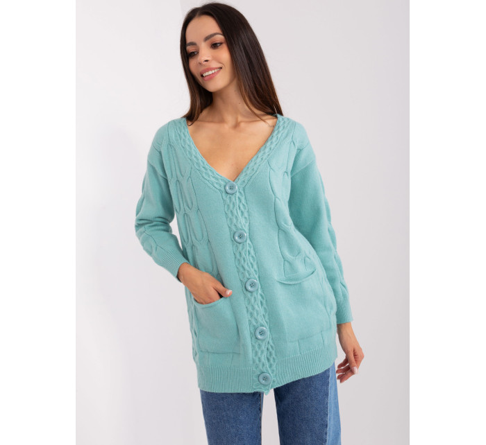 Dámský mint cardigan s kabely