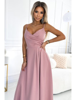 CHIARA Elegantní dlouhé dámské maxi šaty na ramínkách ve špinavě růžové barvě model 20119792 - numoco